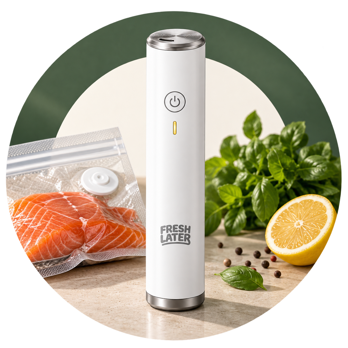 Appareil Fresh Later avec un sac à valve et des aliments