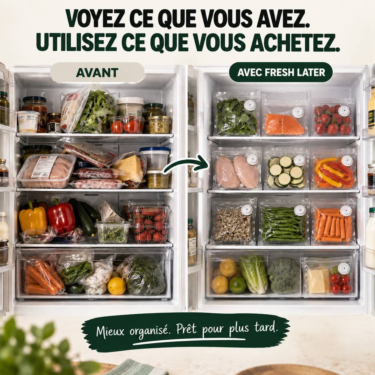 Illustration de l’organisation des aliments dans un réfrigérateur